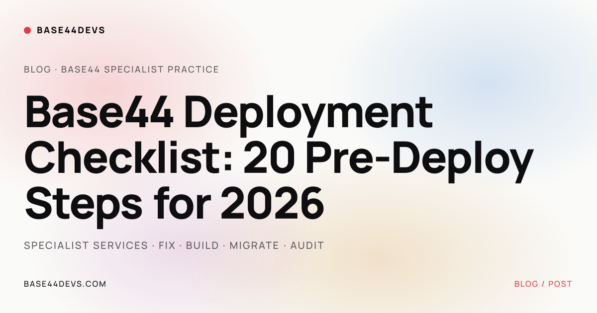 Base44 Deployment Checklist: 20 Pre-Deploy Steps for 2026 | Base44Devs